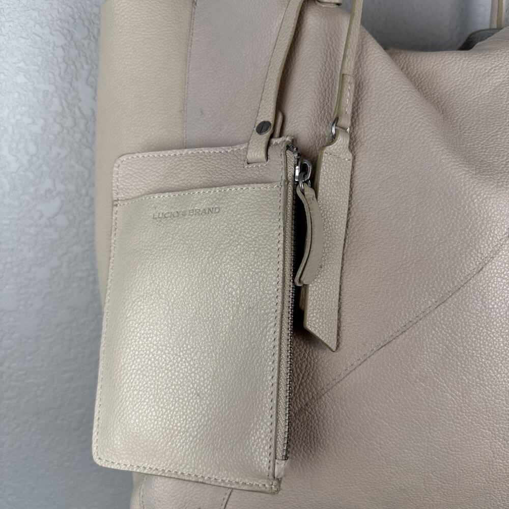 Lucky Brand Jaid Shoulder Tote Bag Purse Shopper Stucco Ivory Pebbled Leather - Picture 8 of 10